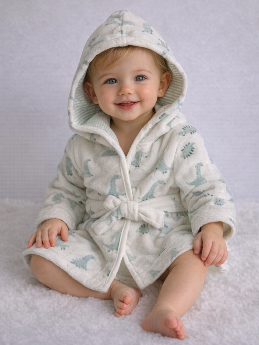 Carter's White and Green Dinosaur Baby Hooded Robe Size 0-9 Months